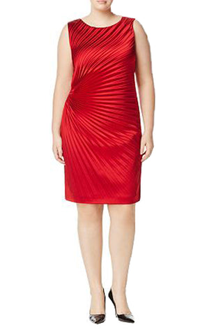 MARINA RINALDI Women's Red Dulcinea Pleated Cocktail Dress $990 NWT