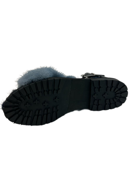 Max Mara Women's Blu Minerale Dyser Ankle Strap Fur Sandals Size 7 NWB