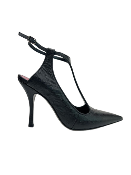 Max Mara Women's Nero Ebe Leather Ankle Strap Pumps NWB