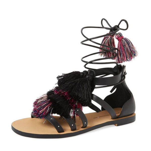 REBECCA MINKOFF Women's Elisha Tassel Lace Up Sandals $150 NIB