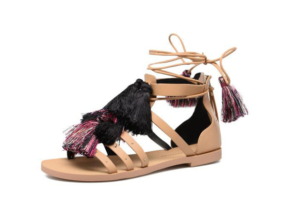 REBECCA MINKOFF Women's Elisha Tassel Lace Up Sandals $150 NIB