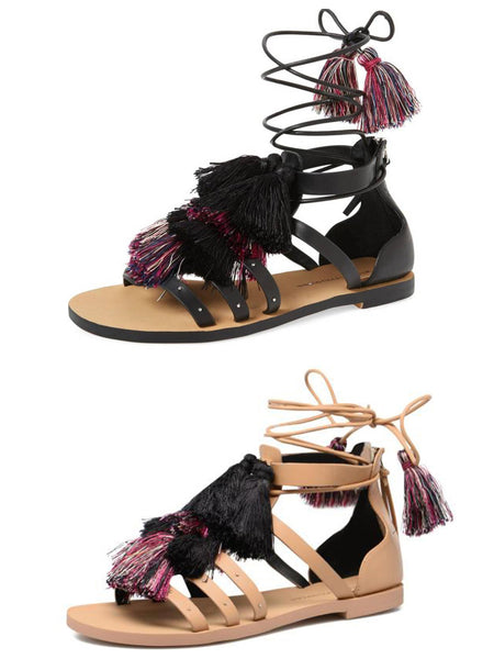 REBECCA MINKOFF Women's Elisha Tassel Lace Up Sandals $150 NIB