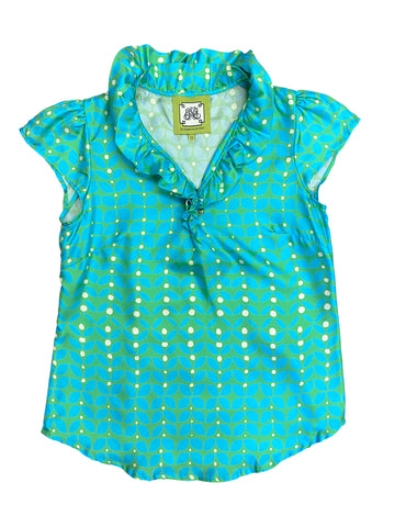 ELIZABETH MCKAY Women's Aqua Petit Fleur Elizabeth Shirt $215 NEW