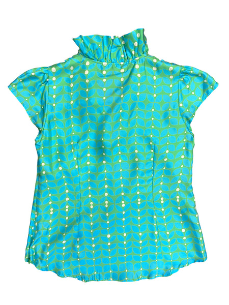 ELIZABETH MCKAY Women's Aqua Petit Fleur Elizabeth Shirt $215 NEW
