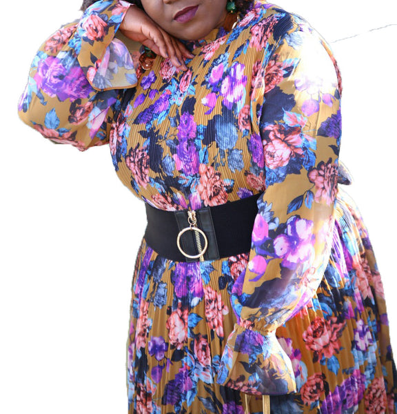 ELVI Women's Pleated Floral Long Sleeve Dress 13498 Size 24 $95 NWT