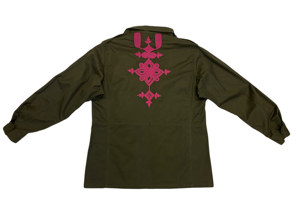 ROBERTA ROLLER RABBIT Women's Olive Embroidered Army Jacket $275 NEW
