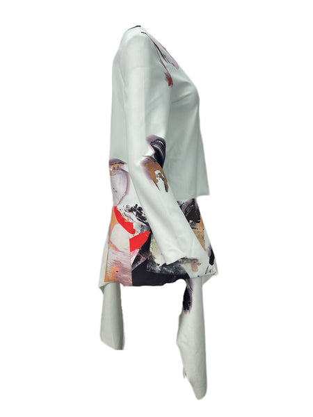 SOLACE London Women's Cream Print Emil Asymmetric Top Size US 4 NWT