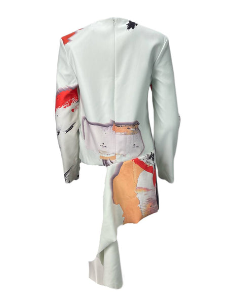 SOLACE London Women's Cream Print Emil Asymmetric Top Size US 4 NWT