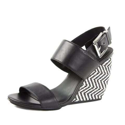 REBECCA MINKOFF Women's Emilia Black Leather Wedge Sandals $175 NIB
