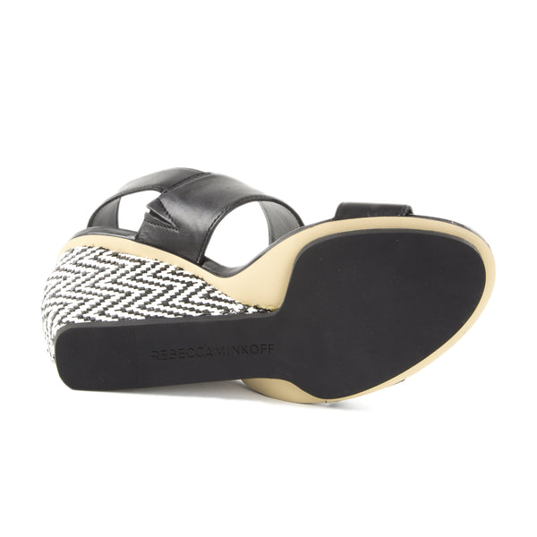 REBECCA MINKOFF Women's Emilia Black Leather Wedge Sandals $175 NIB