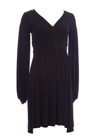 OLIAN Maternity Women's Black Surplice Neck Emrire Waist Dress $148 NWT