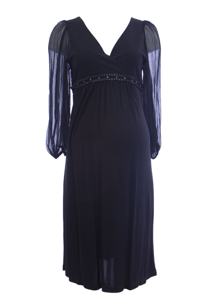 OLIAN Maternity Women's Black Waistband Accent Surplice Neck Dress $165 NWT