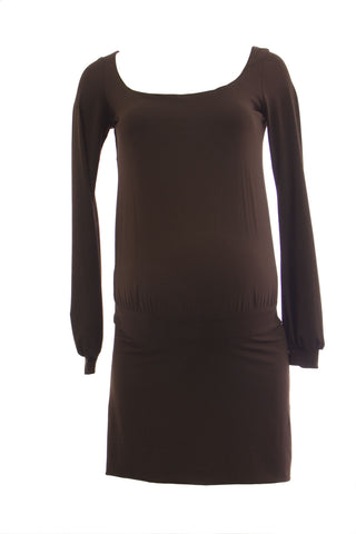 OLIAN Maternity Women's Long Sleeve Blouson Dress X-Small Brown