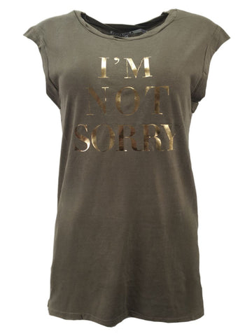 PAM & GELA Women's Green Private I'm Not Sorry Tee #G837 Petite X-Small NWT