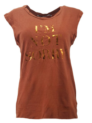 PAM & GELA Women's Brown Rust Frankie I'm Not Sorry Tee #G837 Petite X-Small NWT