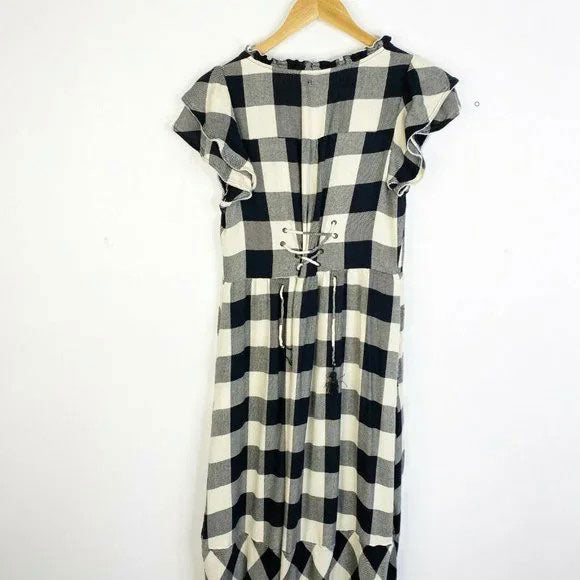 Faherty Women's Black and White Buffalo Plaid Nadia Dress NWT