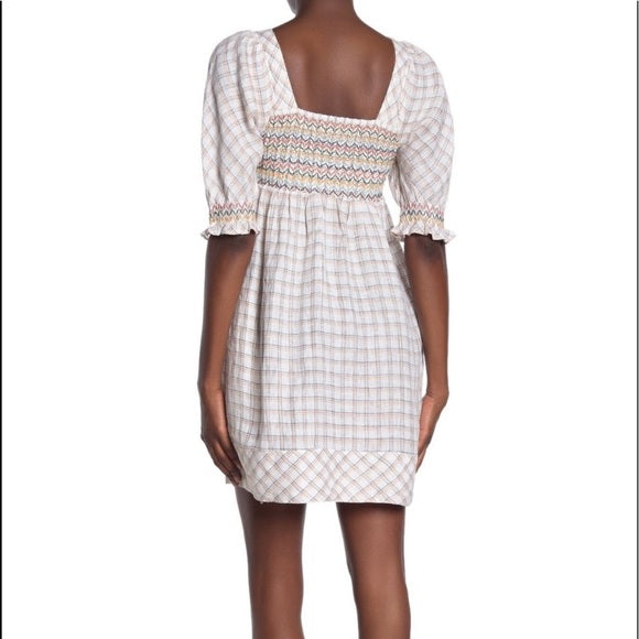 Faherty Women's Crispin Windowpane Smocked Lola Dress Size Large NWT
