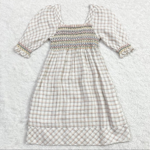 Faherty Women's Crispin Windowpane Smocked Lola Dress Size Large NWT