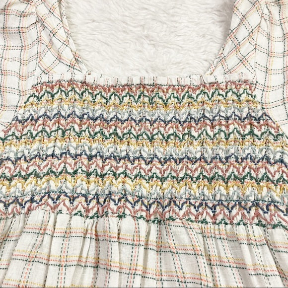 Faherty Women's Crispin Windowpane Smocked Lola Dress Size Large NWT