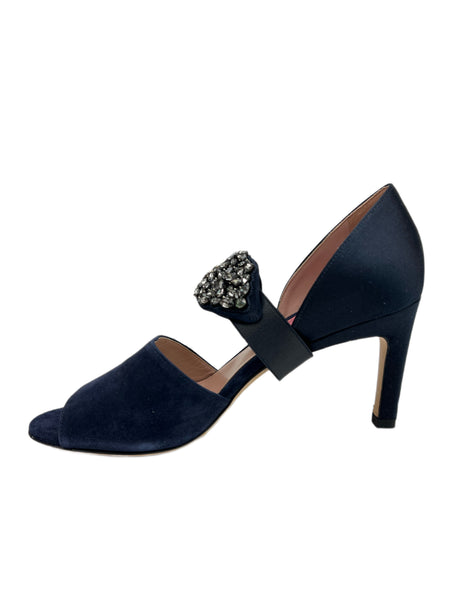 Max Mara Women's Blue Faina Embellished Open Toe Sandals Size 7 NWB