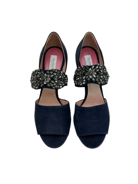 Max Mara Women's Blue Faina Embellished Open Toe Sandals Size 7 NWB