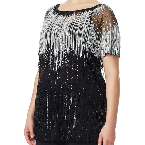 MARINA RINALDI Women's Black Fama Beaded Blouse $1295 NWT