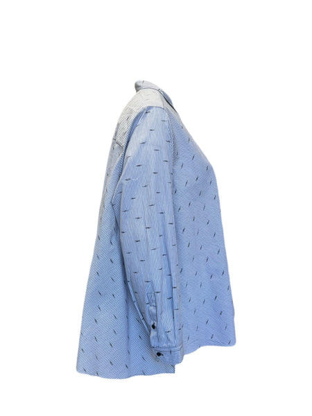 Marina Rinaldi Women's Grey Famiglia Striped Cotton Shirt Size 22W/31 NWT