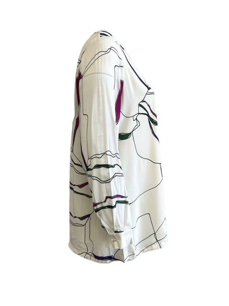 Marina Rinaldi Women's Bianco Fatalita Printed Long Sleeve Blouse Size 14W/23