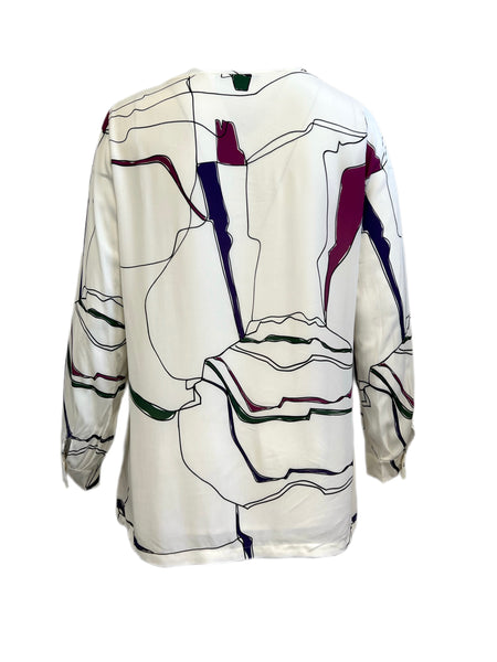 Marina Rinaldi Women's Bianco Fatalita Printed Long Sleeve Blouse Size 14W/23