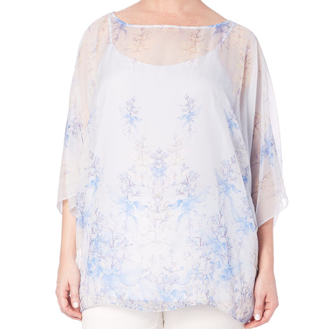 MARINA RINALDI Women's Pale Blue Fioraio Floral Sheer Blouse $895 NWT