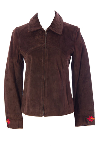 LUCIANO ABITBOUL Women's Brown Floral Detailed Suede Jacket $545 NEW