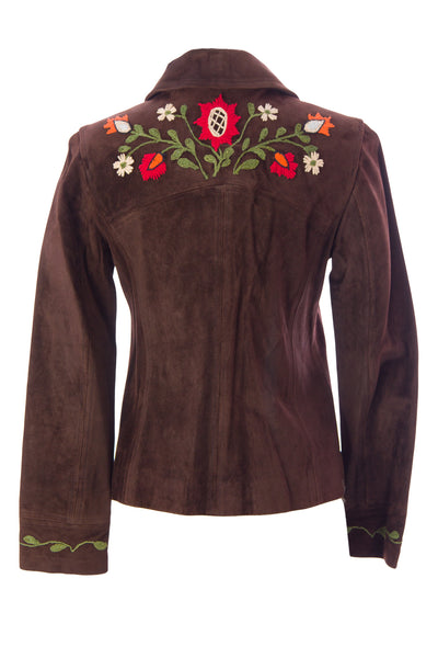 LUCIANO ABITBOUL Women's Brown Floral Detailed Suede Jacket $545 NEW