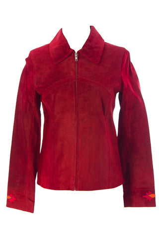 LUCIANO ABITBOUL Women's Cherry Red Floral Detailed Suede Jacket $545 NEW