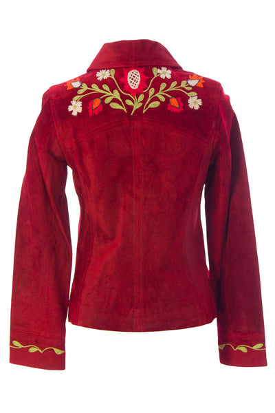 LUCIANO ABITBOUL Women's Cherry Red Floral Detailed Suede Jacket $545 NEW