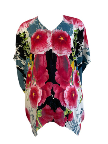 KINWOLFE Women's Multi Flower Print Maternity Nursary Silk Top Size S NWOT