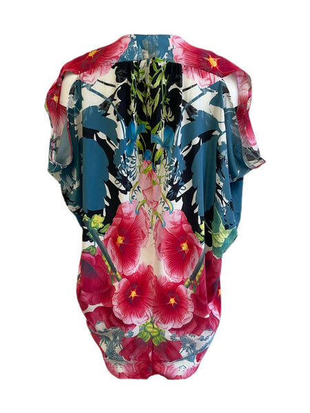 KINWOLFE Women's Multi Flower Print Maternity Nursary Silk Top Size S NWOT