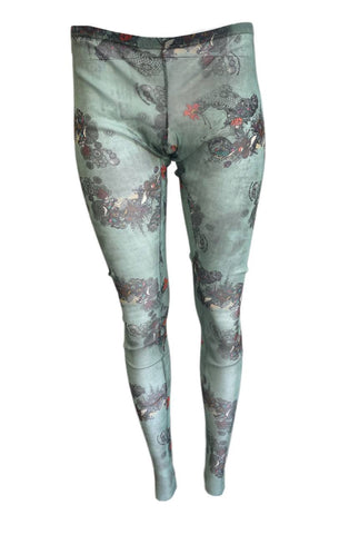 FORNARINA Women's Green Printed Mesh Leggings Size M NWOT