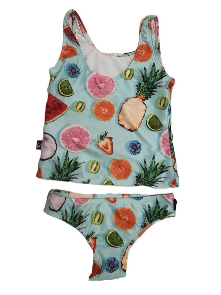 TEREZ Girl's Blue Tropical Fruit Two Piece Swim Set #162051042 NWT