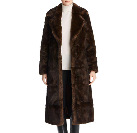 UNREAL FUR Women's Brown Vegan Fur The Long Mac Coat #890095 Small NWT