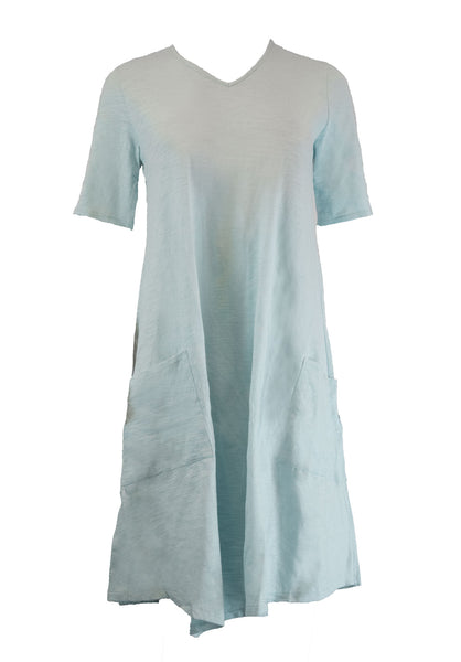 G&C United Knitwear Women's Short Sleeve Asymmetric Dress with Pockets, Ocean, XS