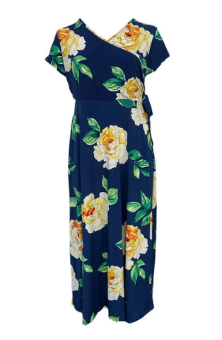 GILI Women's Plus Blue Flower Print Maxi Dress 3X NWOT