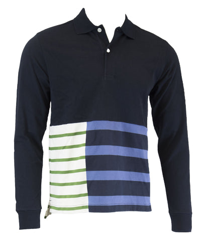 GANT RUGGER Men's Navy Cut & Stripe LS Rugger 205416 Size M $135 NWT