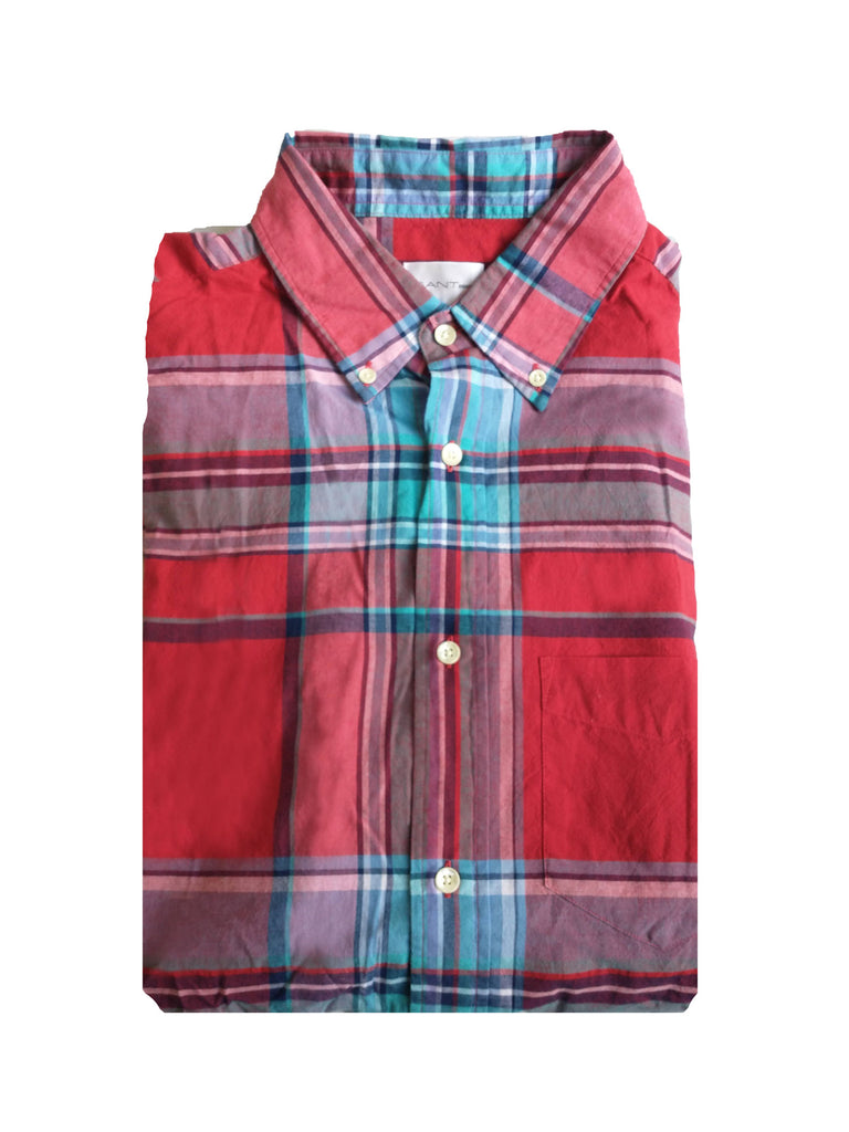 GANT RUGGER Men's Berry Madras Check LFBD Shirt 341160 Size Medium NWT