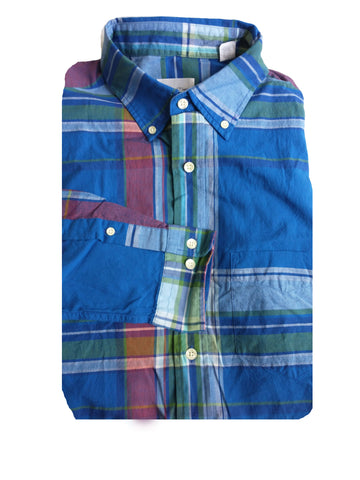 GANT RUGGER Men's Crisp Blue Madras Check LFBD Shirt 341160 Size Medium NWT