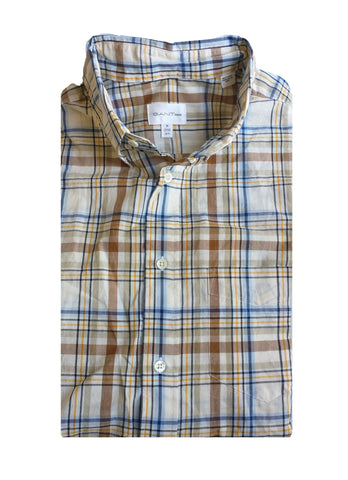 GANT RUGGER Men's Cream Handloom Madras HOBD Shirt 341170 Size Medium NWT
