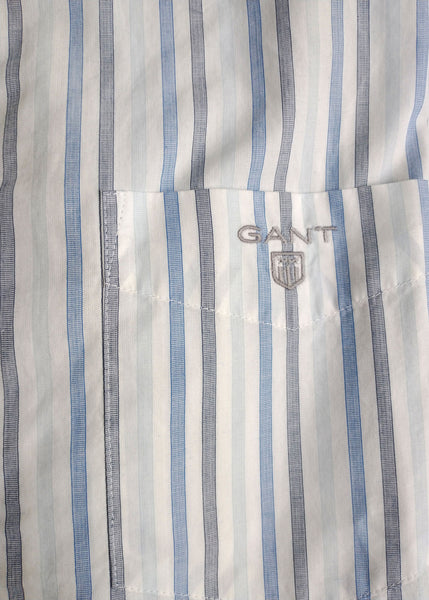 GANT Men's Nautical Blue Easy Care Broadcloth Stripe Shirt 342846 Size Medium NWT