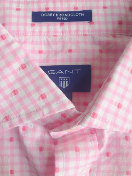 GANT Men's Bright Pink Dobby Check Spread Collar Shirt 365647 Size M NWT