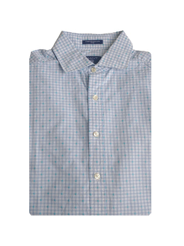 GANT Men's Capri Blue Dobby Check Spread Collar Shirt 365647 Size M NWT