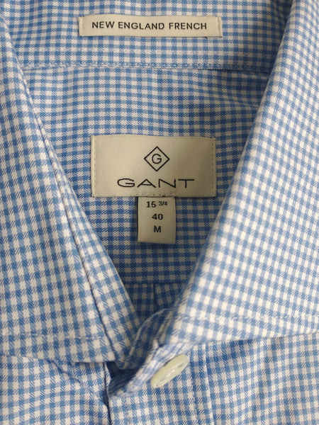 GANT DIAMOND G Men's Sky Luxe Twill Check Fitted Spread Shirt 369017 Sz 40 NWT