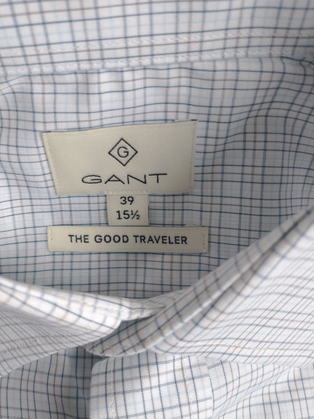 GANT DIAMOND G Men's Copen Blue Tattersall Check Fitted Shirt 383925 Size 39 NWT